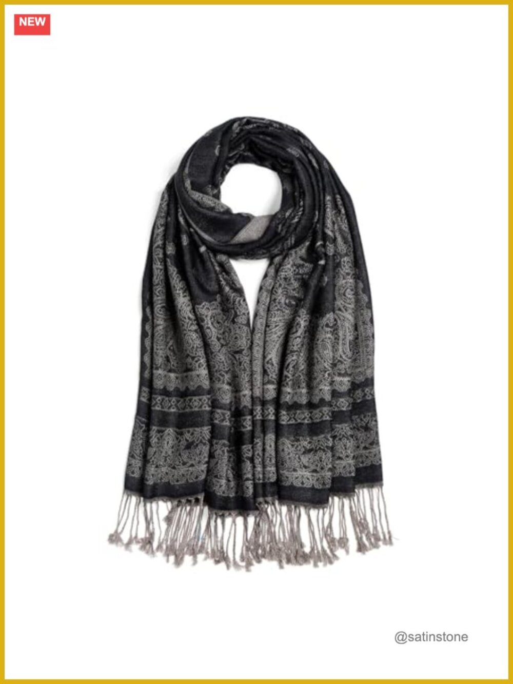 Pashmina Wrap Paisley Jacquard Shawl Reversible Fringe Viscose Acrylic Silk